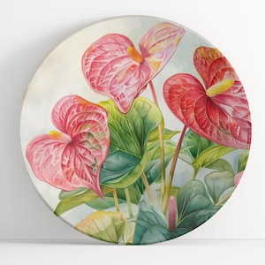 Plate with Flamingo Flower Watercolor Art: Floral Unbreakable Indoor/Outdoor Dinnerware