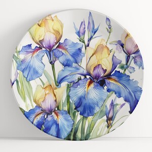 Plate with Iris Watercolor Art: Floral Unbreakable Indoor/Outdoor Dinnerware