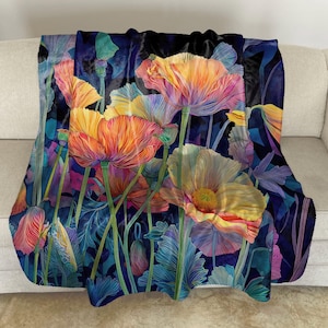 Sherpa Fleece Throw with Fantasy Flower Watercolor Art: Floral Plush Blanket