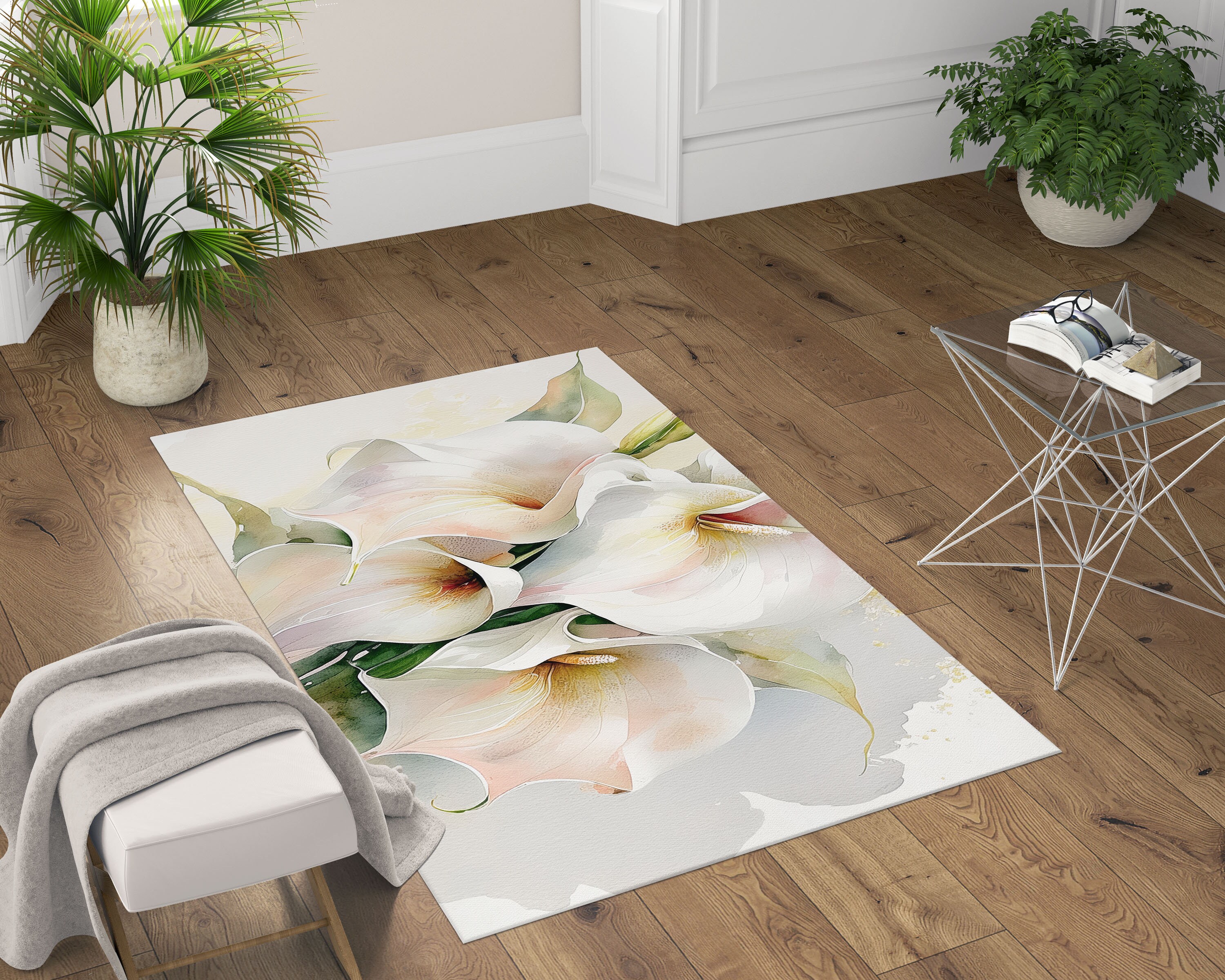 Calla Area Rugs Area Rug With Calla Lillies Watercolor Art: Modern Floral Indoor ...