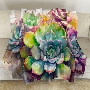 Sherpa Fleece Throw with Succulents Watercolor Art: Floral Plush Blanket