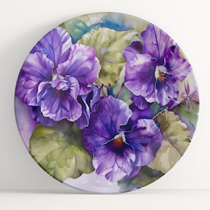 Plate with African Violets Watercolor Art: Floral Unbreakable Indoor/Outdoor Dinnerware