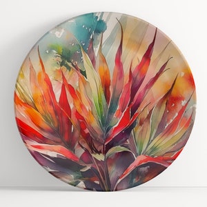 Plate with Cordyline Watercolor Art: Floral Unbreakable Indoor/Outdoor Dinnerware