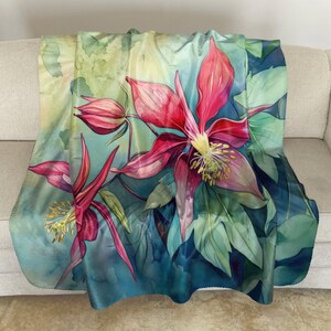 Sherpa Fleece Throw with Columbine Watercolor Art: Floral Plush Blanket