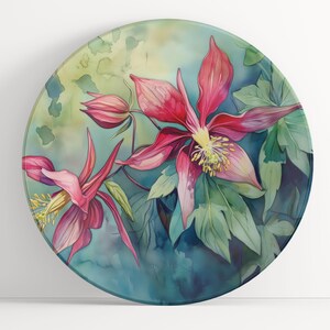Plate with Columbine Watercolor Art: Floral Unbreakable Indoor/Outdoor Dinnerware