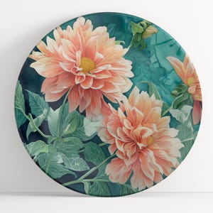 Plate with Dalias Watercolor Art: Floral Unbreakable Indoor/Outdoor Dinnerware
