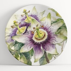 Plate with Passionflower Watercolor Art: Floral Unbreakable Indoor/Outdoor Dinnerware