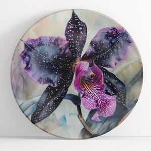 Plate with Black Orchid Watercolor Art: Floral Unbreakable Indoor/Outdoor Dinnerware