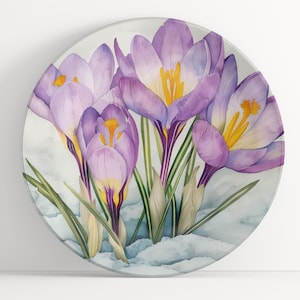 Plate with Crocus Watercolor Art: Floral Unbreakable Indoor/Outdoor Dinnerware