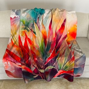 Sherpa Fleece Throw with Cordyline Watercolor Art: Floral Plush Blanket