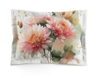 Chrysanthemums Watercolor Art Pillow Sham, Standard or King Pillow Case, Floral Bedroom Sham, Contemporary Romantic Bedding, Envelope Back