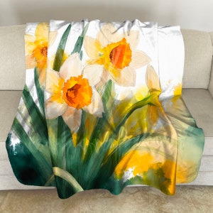 Sherpa Fleece Throw with Daffodil Watercolor Art: Floral Plush Blanket