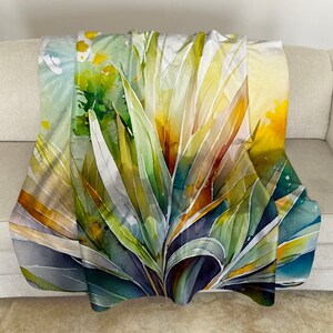 Sherpa Fleece Throw with Palmetto Watercolor Art: Floral Plush Blanket