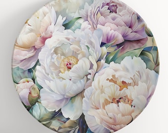 Plate with Peonies Watercolor Art, Unbreakable Indoor/Outdoor Contemporary Dinnerware, Microwave Safe Polymer Plastic (No Melamine)