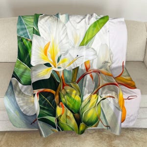 Sherpa Fleece Throw with Butterfly Ginger Watercolor Art: Floral Plush Blanket