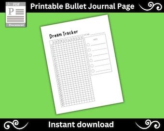 Puede incluir: Página de seguimiento de sueños imprimible con una cuadrícula para registrar sueños y una sección de clave para notas. La página está diseñada para bullet journaling.