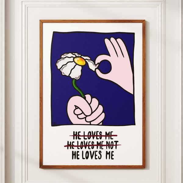 He loves me not - Illustration Art Print, Aesthetic Art, Giclée Wall Art, Wall Decor, Large, Physical Print