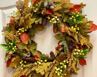 Traditional fall wreath, Fall Front door wreath, Autumn wreath, Pine cone wreath, Harvest wreath, Wreath for front door, Front door decor