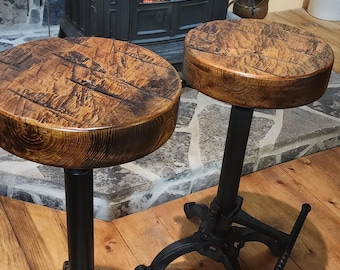 Rustic Hand Hewn Cast Iron Bar Stool