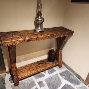 Rustic Farmhouse Hand Hewn Console Table with X Legs Unique Country Decor Accent Piece