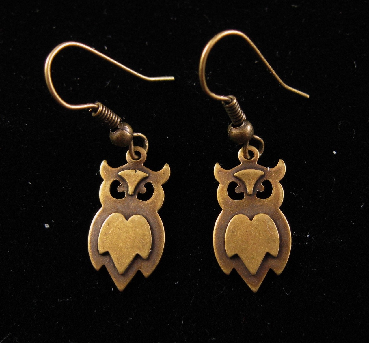 vintage art deco style design brass owl ornate layer petite earrings free shipping