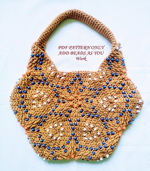 Crochet Pattern: Beaded Hexagon Bag, Add Beads as You Go