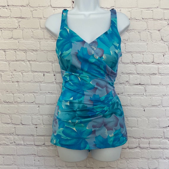 1960s Blue Floral Swimsuit Perfection Fit by Roxanne