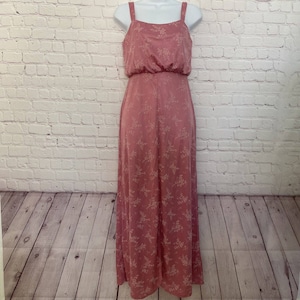 Vintage 1970&#39;s Lorrie Deb Union Label Pink Long Floral Zip Formal Dress - 7/8