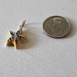 Sterling Silver .925 Yellow & Blue Enamel Starfish Ocean Beach Charm Pendant New
