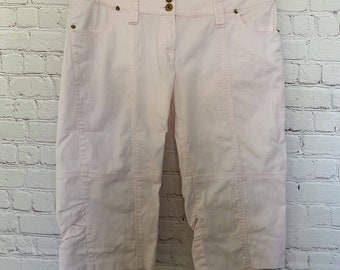 Cache Y2K Pale Pink Cropped Low Rise Pants Pedal Pushers Gold Accents - Size 12