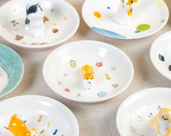 Custom Cute Pet Ring Dish Personalized Cat Figurine Handmade Ceramic Jewelry Holder Pet Lover Gift Dog Trinket Dish Dog Mom Birthday Gift