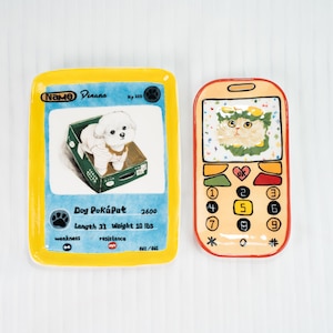 Platos personalizados con retratos de mascotas retro / Platos de porcelana hechos a mano con fotos de mascotas / Bandejas con diseño de dibujos animados personalizados / Regalo para amantes de las mascotas