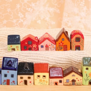 Miniature Ceramic Houses | Handmade Tiny Houses | Cute Little Ceramic House Decor | Unique Glaze Colors | Collectible Ceramic Village Pieces