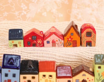 Miniature Ceramic Houses | Handmade Tiny Houses | Cute Little Ceramic House Decor | Unique Glaze Colors | Collectible Ceramic Village Pieces