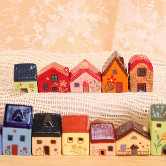 Miniature Ceramic Houses | Handmade Tiny Houses | Cute Little Ceramic House Decor | Unique Glaze Colors | Collectible Ceramic Village Pieces