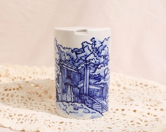 Custom Blue and White House Travel Mug Watercolor Sketch Ceramic Tumbler Personalized Home Portrait Travel Cup Realtor Closing Gift Keepsake