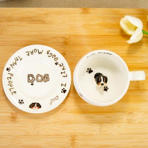 I Like Dogs More Than People Coffee Mug&Dish Custom Hidden Pet Figure Coffee Mug Cartoon Tea Cup Saucer Cute Pet Mug Memorial Gift for Puppy