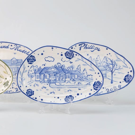 Custom House Portrait Ceramic Plate Personalized First Home New House Gift Hand Painted From your photo Memorial Unique Weeding Keepsake Y2K