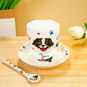 Pawsome Custom Pet Mug Custom Pet Face Mug & Name Saucer, Personalized Cartoon Spoon Pet Portrait Ceramic Cup, Handmade Cute Puppy Gift