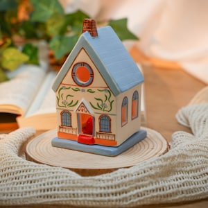 Ceramic House Candle Holder Cozy Blue House Village Display Cottagecore Tealight Pottery Housewarming gift for mom Home Decor Luminary House