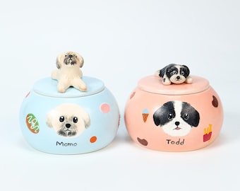 カスタムペット骨壷 忘れな草 手作り陶器製 猫用骨壷 犬用骨壷 特別な思い出の陶器製骨壷 ペットのポートレート パーソナライズされたメモリアルペットロス骨壷