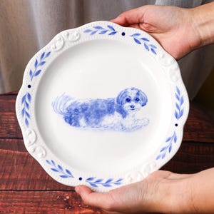 Custom Blue Ceramic Pet Portrait Plate Personalized First Home Memorial Platter Handpainted Animal House Fruit Salad Bowl Home Sweet Home