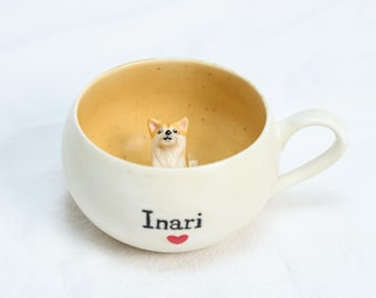 Benutzerdefinierte Minimalist Haustier Becher personalisierte moderne Keramik weiß gelb Peekaboo Cup Hand bemalt Espressotasse Haustier Liebhaber Geschenk rosa Blume Haustier Becher