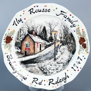 Custom House Portrait Decorative Platter Personalized Watercolor 27cm 10.6&quot; Handpainted Ceramic Plate Memorial Wedding Plate Gift for mom