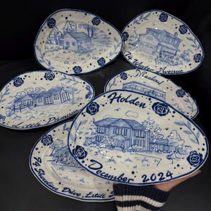 Custom bord voor thuisportret Gepersonaliseerde naam blauw en rood gerecht speciale datum keramische pastakom gedenkteken fruitsalade kom romantisch cadeau idee Y2k
