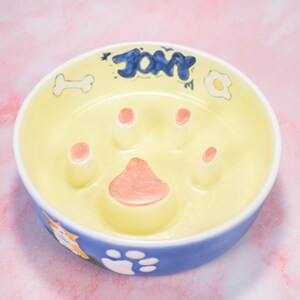 Custom Pet Bowl-Personalized Pet's Cartoon Portrait & Name Pottery Pet Bowl | Funny Gift for Dog | Cute Cat Gift | Kawaii Gift for Pet Owner