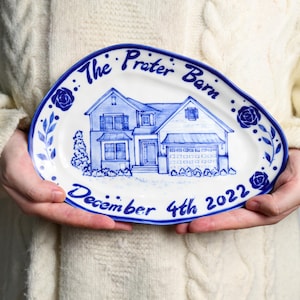 9 sizes Custom House Plate Personalized Ceramic Handpainted Home Portrait Platter Unique Designs Floral Pattern Flower Decorative Tray