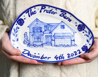 9 sizes Custom House Plate Personalized Ceramic Handpainted Home Portrait Platter Unique Designs Floral Pattern Flower Decorative Tray