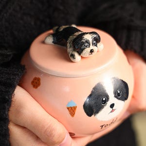 Custom Ceramic Pet Urn Personalized Pet Urn Handpainted Cat Jar Multicolored Forgert me not Dog Urn Handpainted Cat Jar Multicolored Pet Urn
