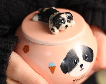 Custom Ceramic Pet Urn Personalized Pet Urn Handpainted Cat Jar Multicolored Forgert me not Dog Urn Handpainted Cat Jar Multicolored Pet Urn